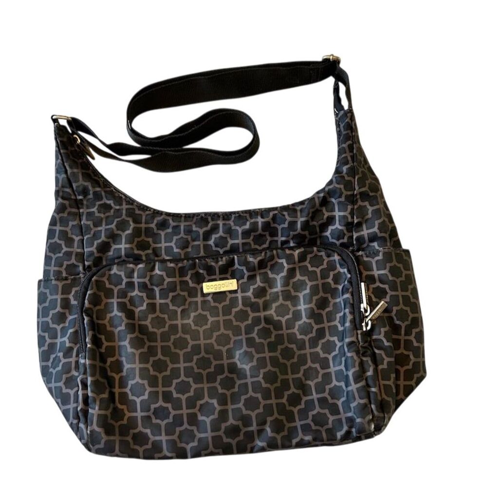 Baggallini All Around Crossbody Bag Black/Gray Geometric Adjustable Strap